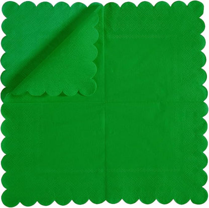 200 Pack Cocktail Napkin 2-Ply Scalloped Edged Dessert Napkins Folded 5 x 5 Inches Disposable Napkins for Dinner Wedding Birthday Party Bridal Anniversary Reception Event (Green-2)
