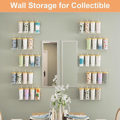 upsimples 14 Pack Acrylic Shelves Wall Organizer and Storage, 15" Display Shelf for Figure, Toy Cars, Perfume, Kids Bookshelf for Bedroom, Nursery, Craft Room, Clear