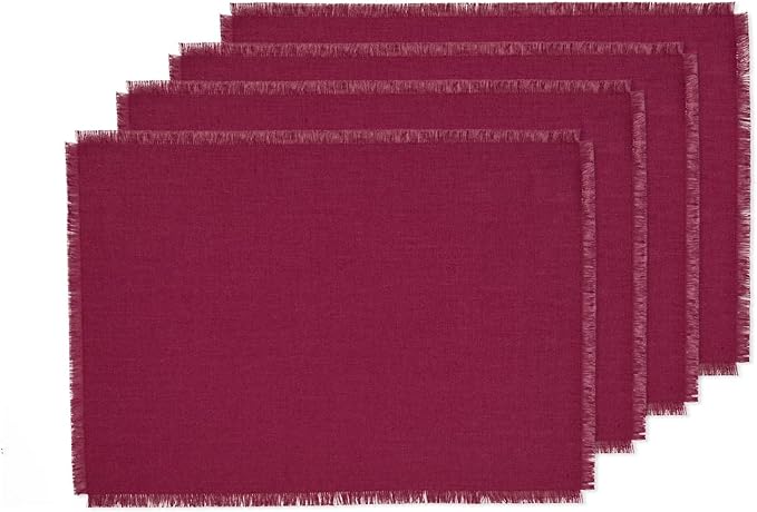 Solino Home Linen Beet Placemats Set of 4-100% Pure Linen Placemats 14 x 19 Inch for Fall, Autumn, Christmas, Holiday, Winter, New Year - Fringe
