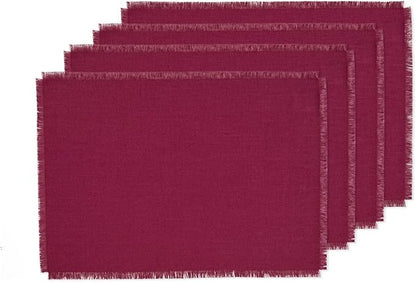 Solino Home Linen Beet Placemats Set of 4-100% Pure Linen Placemats 14 x 19 Inch for Fall, Autumn, Christmas, Holiday, Winter, New Year - Fringe