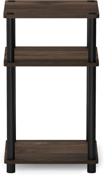 Furinno JUST Side Table, 3-Tier End Table, Open Shelves Night Stand, Bedside Table, Toolless Assembly, for Living Room, Bedroom, Bathroom, Columbia Walnut