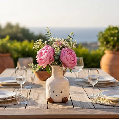 Handmade Ceramic Smile Vase-Cute White Ceramic Vase-White Modern Flower Vase-Round Aesthetic Table Flower Vase-Funny Decor AccentPot for Indoor and Outdoor vase