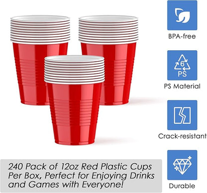 Lilymicky 240 Pack 12 oz Disposable Plastic Cups, Red Party Plastic Cups for Parties, Picnics and BBQ