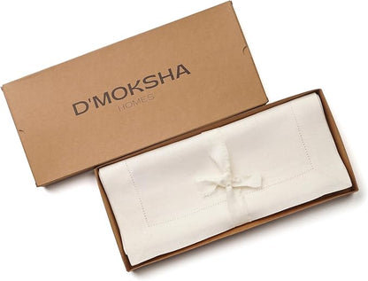 D'Moksha Homes Linen Ivory Table Runner 84 Inches Long - 100% Pure Linen Table Runner 14 x 84 Inch for Winter, Christmas, Holiday - Classic Hemstitch