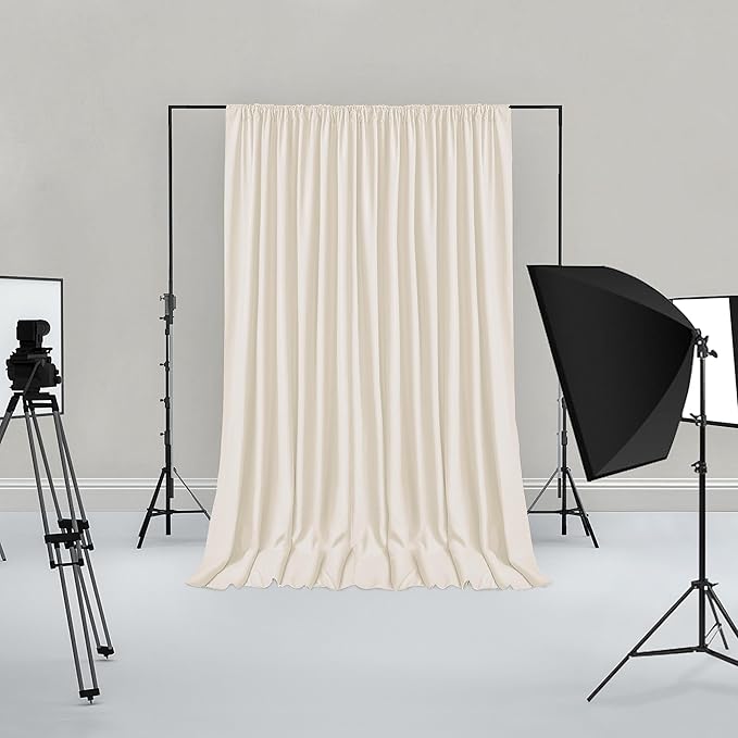 Hiasan Champagne Screen Backdrop Curtains for Parties, Polyester Photography Backdrop Drapes for Family Gatherings, Wedding Decorations, 5ftx8ft, Set of 2 Panels