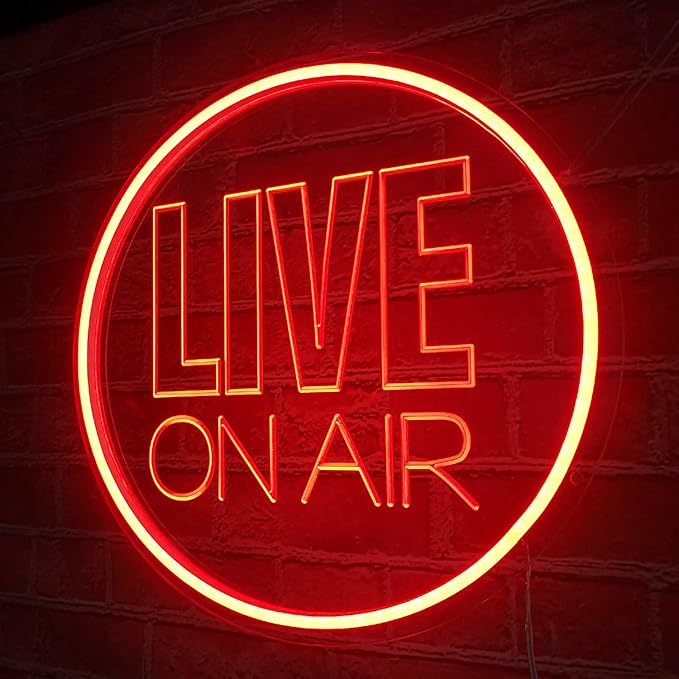 Neon Light Sign, USB Powered Live On Air LED Wall Art, Dimmable Round Sign, Red, Home Decoration, Silicone, 12 inch