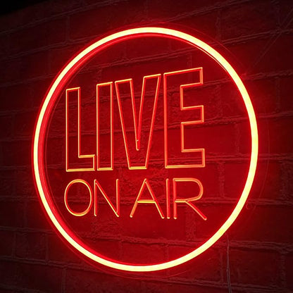 Neon Light Sign, USB Powered Live On Air LED Wall Art, Dimmable Round Sign, Red, Home Decoration, Silicone, 12 inch