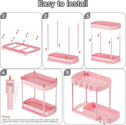 2 Pack Multi-Purpose Pull-Out Storage Organizers, Under Sink & Cabinet Organizers, 12.8 Inch Pink