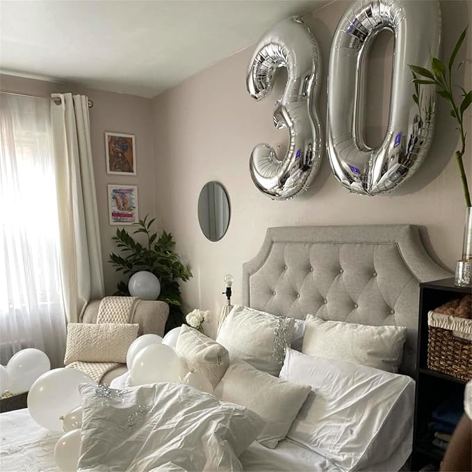 40 Inch Silver Foil Balloon Number 0, Giant Self Inflating Number Balloons 0-9 for Men Women, Digital 0 Helium Balloons Set for Girls Boys 4th Birthday Anniversary New Year Party Decorations Supplies