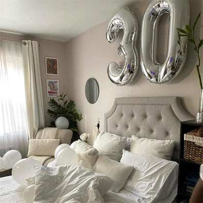 40 Inch Silver Foil Balloon Number 0, Giant Self Inflating Number Balloons 0-9 for Men Women, Digital 0 Helium Balloons Set for Girls Boys 4th Birthday Anniversary New Year Party Decorations Supplies