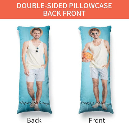 Easycosy Custom Pillow with Picture & Text, Two-Sides Velvet Customized Photo Pillowcase, 20"x60" Personalized Pillowcover with Photo, Custom Love Keepsake Gifts (No Pillow Insert)