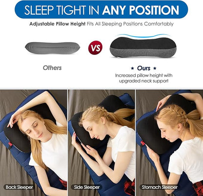 Hikenture Camping Pillow with Removable Cover - Ultralight Inflatable Pillow for Neck Lumbar Support - Upgrade Backpacking Pillow - Washable Travel Air Pillows for Camping, Hiking, Backpacking