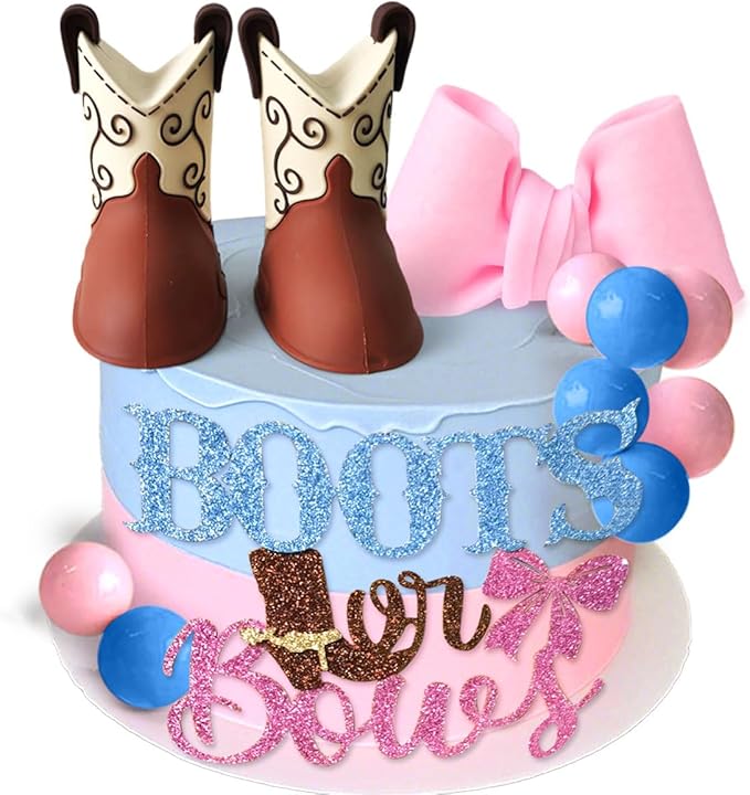 Boots or Bows Gender Reveal Cake Decorations Boy or Girl Gender Reveal Theme Cake Decorations Baby Shower Boys Or Girls Party Supplies