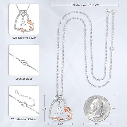 Iefil Christmas Gifts for Women Her - 925 Sterling Silver Heart Initial Necklaces, Anniversary Birthday Gifts, Women Jewelry Gift for Wife Girlfriend Mom Daughter Her