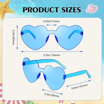 SUNOVELTIES 18 Heart Shape Rimless Sunglasses Transparent Candy Color Party Glasses Colored Eyewear for Women