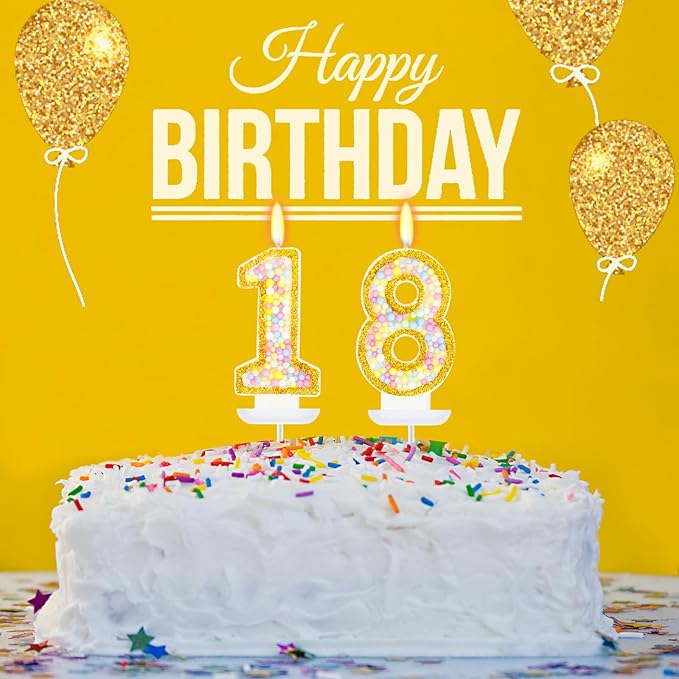 18th Birthday Candle for Cake, Colorful Macaron Numeral Candles for Boys/Girls, Birthday Party Cake Decorations, Golden Cake Topper for Birthday Party Supplies (Number 18)