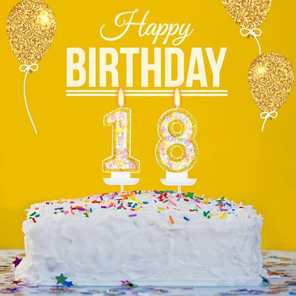 18th Birthday Candle for Cake, Colorful Macaron Numeral Candles for Boys/Girls, Birthday Party Cake Decorations, Golden Cake Topper for Birthday Party Supplies (Number 18)