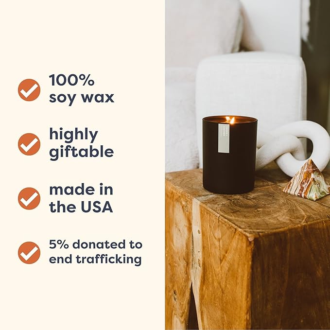 Calyan Wax Co. Oakmoss & Amber Scented Candle - 75 Hour Burn - Luxury Non Toxic Soy Wax Candles - Long Lasting Black Tumbler Jar Candle for Home - 10.2oz
