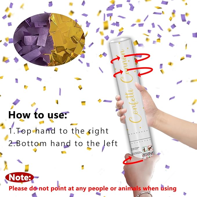 16" Purple & Gold Confetti Cannons - Party Poppers for Birthday Graduation Wedding Celebrations - Easy to Use - Pack of 4