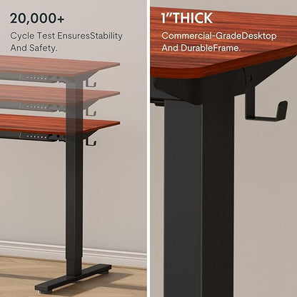 FLEXISPOT EN1 One-Piece Standing Desk with 1-Inch Thick Desktop, 48"x24" Electric Height Adjustable Desk for Home Office & Multi-Device Workstations, Mahogany