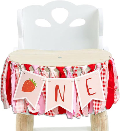 Berry First Birthday High Chair Banner - Strawberry Highchair Banner 1st Birthday, Berry Sweet One Party Decorations for Cake Smash, Photo Props