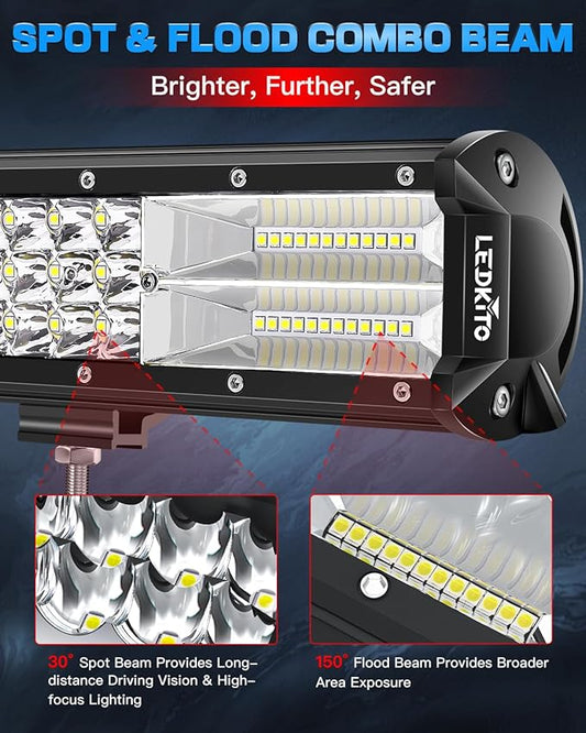 12 Inch LED Light Bar and 2PCS 4In LED Cube Pods Light Work Driving Lamp with Rocker Switch 3Lead Wiring Harness Kit Off Road Lights Spot Flood Combo Lights for ATV UTV SUV Truck Tractor Boat