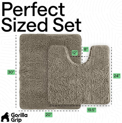 GORILLA GRIP Bathroom Rug Sets, Soft Chenille 2 Piece Area Rugs Set, Toilet Base Mat and 30x20 Carpet, Absorbent Microfiber Washable Mats Dry Quickly, Home Décor and Bath Room Accessories, Latte