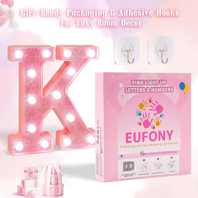 Pink LED Light Up Marquee Numbers, Glitter Lighted Numbers Sign Battery Operated for Girls 5th 15th Birthday Party Decorations, 2025 Graduation Prom Decor, Pink Number 5 with Cool White Lights