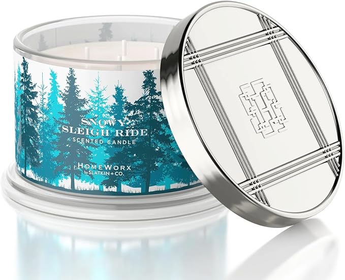 Snow Sleighride 18 oz 4-Wick Candle by HomeWorx | Cozy Aromatherapy | Long-Lasting Fragrance | Winter Home Decor Essential
