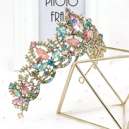 Bronze Tiara for Women Baroque Crown for Girls Wedding Princess Birthday Crystal Rhinestones Headbands for Prom Bridal Party Halloween Costume Christmas Gift