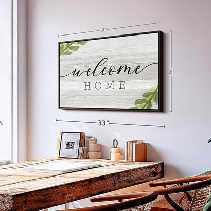 Elephant Stock Rustic Welcome Home Wall Art - Horizontal Floating Framed Canvas - 1-Piece Living Room Wall Decor - Digital Art Inspirational And Typography Canvas Print - Gray and Black Decor for Wall by Natalie Carpentieri - 31" X 21"
