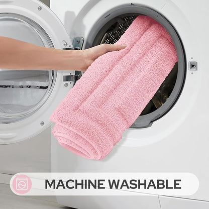 HOMEIDEAS Bathroom Rugs Sets 3 Piece, Microfiber Shaggy Bath Mat Set, Non-Slip Ultra Soft Carpet Mats, Large Rugs with U-Shaped Toilet for Bathroom, Tub, Shower,Pink