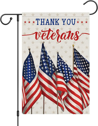 Louise Maelys Thank You Veterans Garden Flag Patriotic Veterans Day 12x18 Inch Double Sided Stars and Stripes Small Burlap Memorial Yard Flag Outside Outdoor House Decor