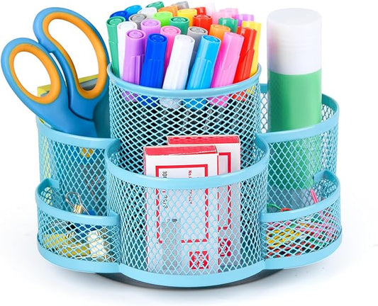 Topwey Pen Holder for Desk, Rotating Pencil Holder, Cup Holder for Desk Office, Pen Organizer (Sky Blue)