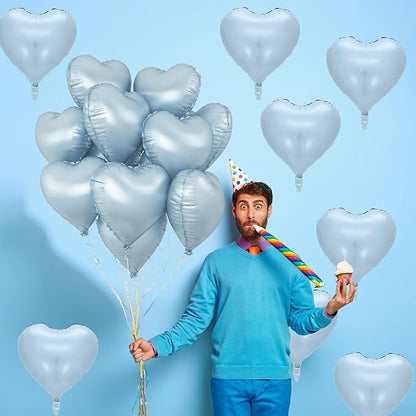 Baby Blue Heart Foil Balloons, 10PCS Light Blue Heart Shape Balloon, 18Inch Large Heart Polyester Film Balloon for Birthday Baby Shower Graduation Wedding Bridal Retirement Winter Party Supplies