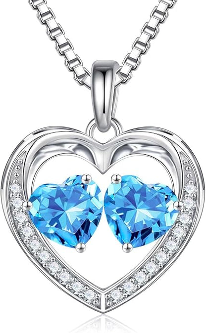 Iefil Christmas Gifts for Women Wife - 925 Sterling Silver Heart Birthstone Necklace, Anniversary Birthday Gifts for Women Wife Girlfriend Mom, Birthstone Jewelry Gift for Her