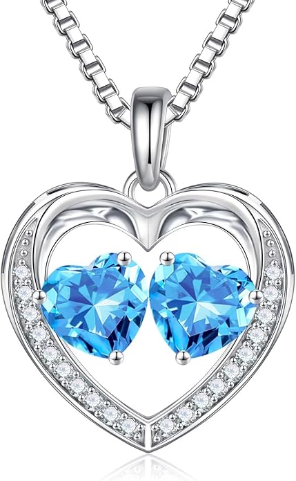 Iefil Christmas Gifts for Women Wife - 925 Sterling Silver Heart Birthstone Necklace, Anniversary Birthday Gifts for Women Wife Girlfriend Mom, Birthstone Jewelry Gift for Her
