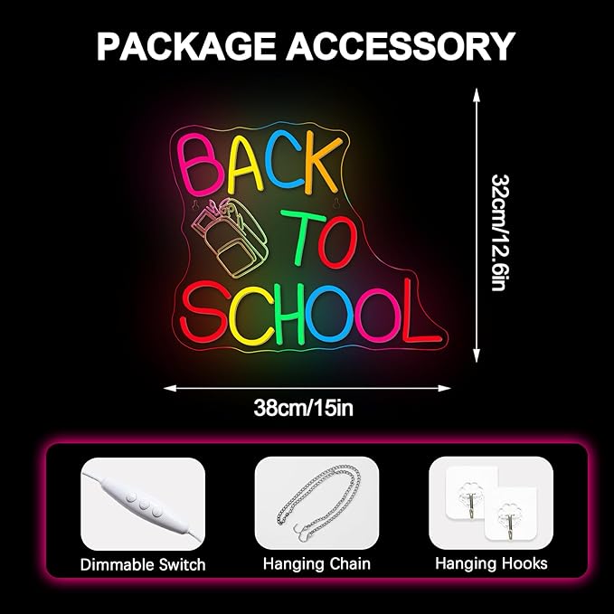 NOSUN Back to School Neon LED Sign Classroom Colorful Opens Party Wall Decorations Welcome to New Semester LED Lamp First Day of School Neon Lights as Gift for Students Son Daughter Boys Girls Teenagers