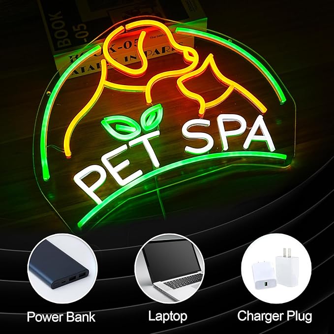 Pet SPA Neon Sign Dog And Cat LED Neon Light for Wall Decor Dimmable USB Powered Animal SPA for Pet Shop Pet Beauty Salon Pet Grooming Home Decor