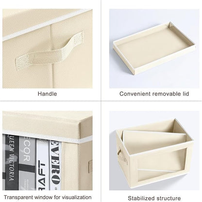Storage Boxes with Lids - 3 Pack Fabric Clear Window Storage Bins, Collapsible Storage Bins with Lids, Linen Closet Organizer for Clothes, Towel, Blanket, Beige