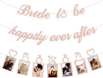 Concico Bridal Shower Decorations - Bride to be happily ever after Banner and Photo Banner for Bridal Shower/Wedding/Engagement Party Kit Supplies Decorations decor(Rose Gold)