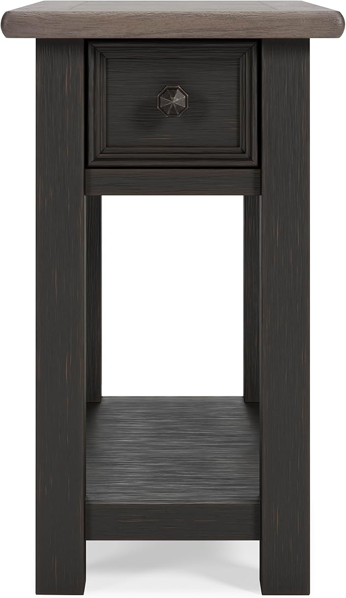 Signature Design by Ashley Tyler Creek Chair Side End Table, Plank-styled Top, Smooth-gliding Drawer, Wood, 14.13" W x 24.13" D x 24.13" H, Light Brown & Whitewash