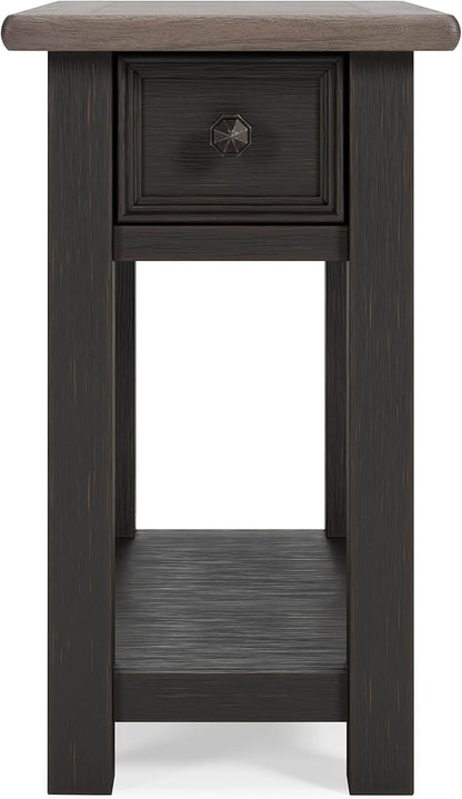 Signature Design by Ashley Tyler Creek Chair Side End Table, Plank-styled Top, Smooth-gliding Drawer, Wood, 14.13" W x 24.13" D x 24.13" H, Light Brown & Whitewash