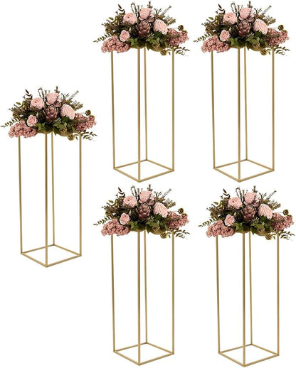 Gold Flower Stand, 5PCS Metal Column Geometric Flower Stand Floor Vase Tables Centerpieces Gold Tall Floral Display Rack Decorations Reception Floral Center Pieces for Wedding T-Stage Bar
