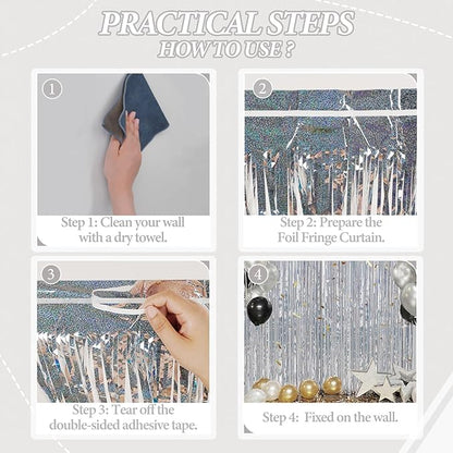 3 Pack Foil Fringe Backdrop - Laser Silver Shiny Tinsel Curtains for Party Decoration/Photo Booth Props - 3.3x8.2 FT Metallic Foil Backdrop for Birthday, Wedding, Graduation, Christmas.