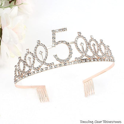 CIEHER 5th Birthday Crown + It's My 5th Birthday Sash + Pearl Pin Set, 5th Birthday Decorations Girl 5th Birthday Gifts for Girls 5 Year Old Birthday Cake Topper, Happy 5th Birthday Party