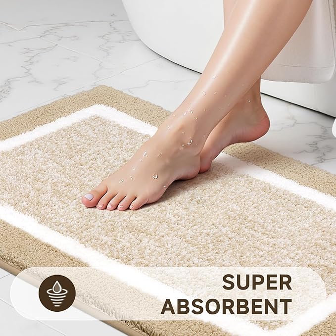 Pauwer Bathroom Rugs Sets 3 Piece Bathroom Shower Rugs with U-Shaped Contour Toilet Mat Absorbent Microfiber Plush Bath Mats Non Slip Bath Rugs Machine Washable Shaggy Bath Floor Mats