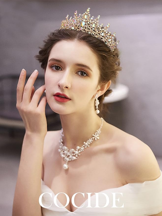 COCIDE Gold Tiara and Crown for Women Crystal Queen Crowns Princess Rhinestone Tiaras for Girl Bride Wedding Hair Accessories for Bridal Birthday Party Prom Halloween Costume Cosplay