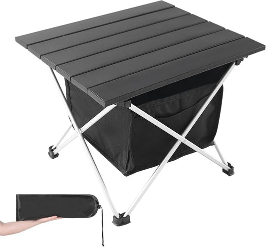 Grope Portable Camping Table Ultralight Aluminum Camp Table with Storage Bag,Beach Table for Sand with Carrying Bag,Prefect for Outdoor,Picnic,BBQ,Cooking,Festival (Black with Storage Bag-S)