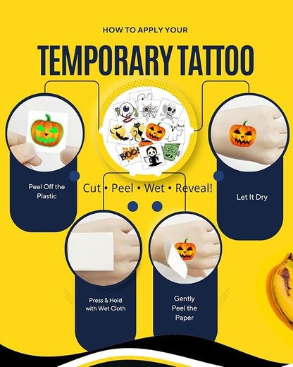 Halloween Temporary Tattoos for Kids - 144 Pack, 2" Size, Pumpkin, Skull, Ghost, Monster Designs | Boys & Girls Halloween Party Favors, 12 Unique Designs
